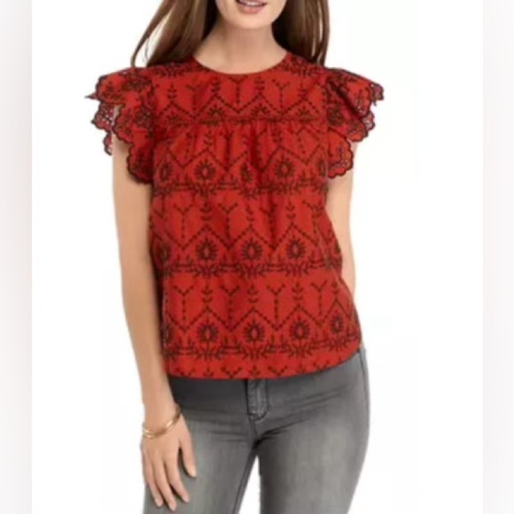 crown & ivy Tops - NWT Crown & Ivy Women's Flutter Sleeve Embroidered Eyelet Blouse Size 3X